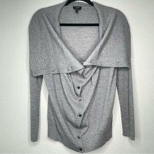 Talbots Women Gray Size M Pure Italian Merino Wool Cardigan Sweater Shawl Collar